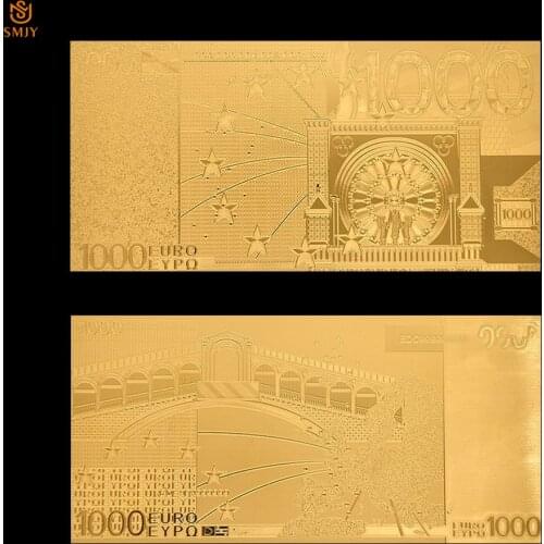 24k European Gold Banknote 1000 Euro Gold Foil Banknote Value Replica Uncirculated World Currency Paper Money Collection