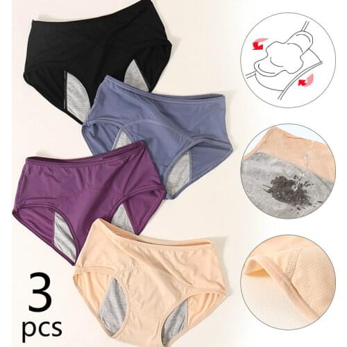3pcs Leak Proof Menstrual Panties Physiological Pants Women Underwear Period Comfortable Waterproof Briefs