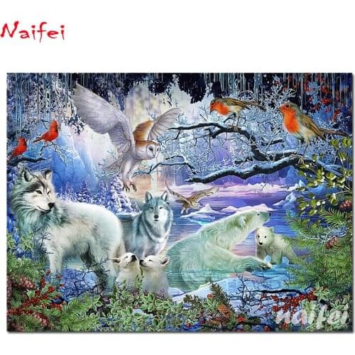 5d Diamond Painting Full Square/Round Drill Cross Stitch Diy Diamond Embroidery "Glacier animals wolf bear owl"Mosaic Home Decor