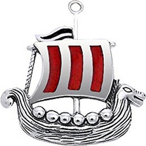 Antique Silver Plated Zinc Alloy Red Enamel Color Nautical Dragon sailboat Charm sailor Jewelry custom