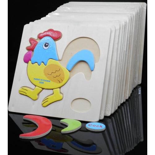 Free Shipping Kids Classic Wooden Cartoon Animals 3D Puzzles 4 Pieces Children Educational Wood Jigsaw Puzzle Learning Baby Toys