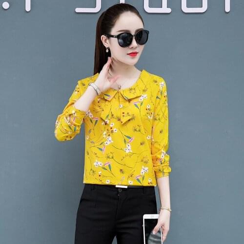 Korean Fashion Chiffon Women Blouses Floral Office Lady Shirts Summer Long Sleeve Women Tops and Bloues Plus Size XXXL/5XL