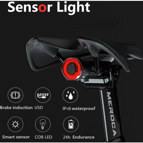 MEROCA sensor light bicycle brake induction usb charging road bike bicycle riding taillight saddle seatpost lamp intelligent