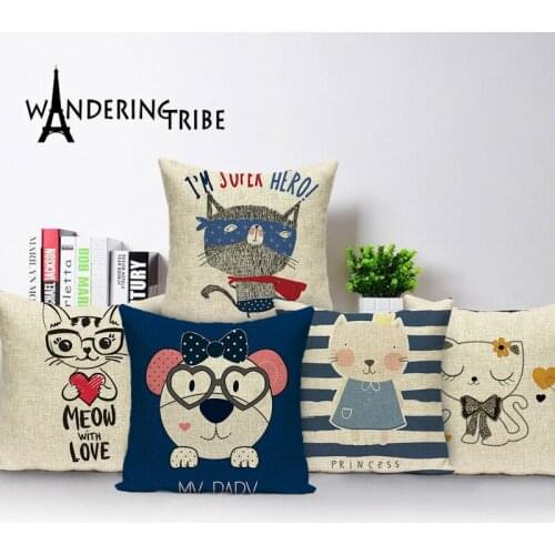 Cartoon Decorative Pillowcase Animal Throw Pillow Cover Living Room Cushions Lovely Cat Kissen Custom Linen Cushion Covers 45*45