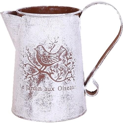 Country Vintage Rustic Metal Flower Pitcher Jar/ Bucket/Centerpiece Vase/Flower Holder