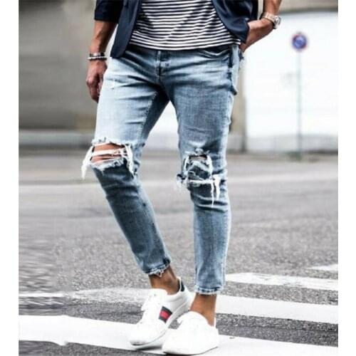 Long Pencil Pants Ripped Jeans Slim Spring Hole 2010 Men Fashion Thin Skinny Jeans For Men Hip Hop Trousers Male Clothes