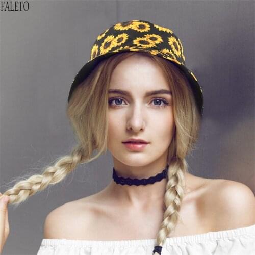 Faleto New Unisex Reversible Bucket Hat Print Double-Side-Wear Cotton Sun Hat Outdoor Protection Beach Hats Foldable Bucket Caps