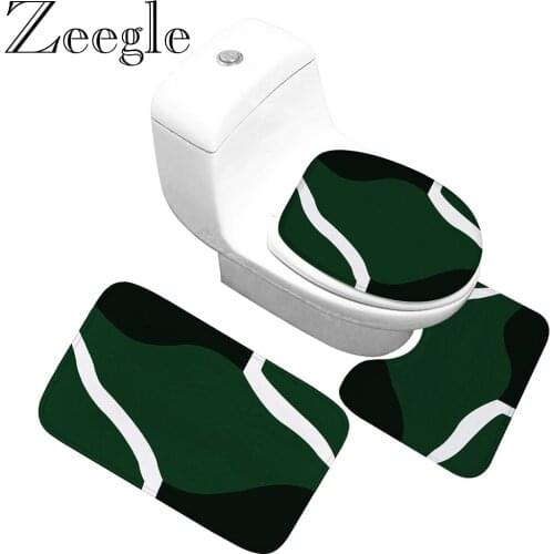 Zeegle Geometric Bathroom Carpet Bath Mats Toilet Rug Absorbent Shower Room Bathroom Floor Mats Toilet Seat Cover Bath Mat Set
