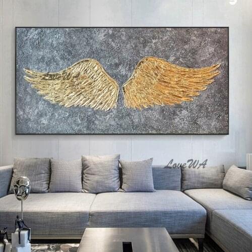 Quality Abstract Canvas With Golden Wings New Arrival Large Lliving Room Wall Picture Modern Home Good Oil Painting Unframed Art