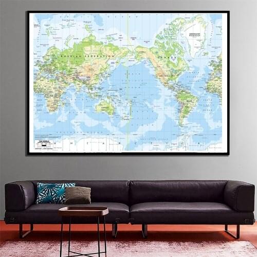 60x90cm The World Mercator Projection Map Canvas Spray Painting For Living Room Wall Decor Painting