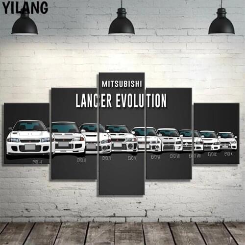 Canvas Painting Print Modular Artwork Modern 5 Pieces Mitsubishi Lancer Evolution Car Pictures Home Decor Wall Art Unique Poster
