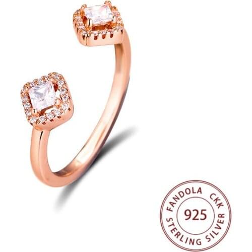 Rose Gold Geometric Shapes Open Ring femme 925 Sterling Silver Clear CZ Wedding Rings for Women Fashion Jewelry anillos mujer