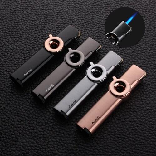 Creative Personality Windproof Long Electroplated Metal Inflatable Straight Blue Flame Small Grinding Wheel Lighter