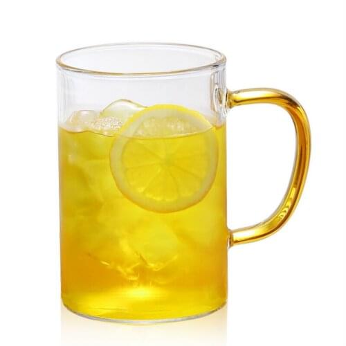 500ml Simple Color Handle Thickened Glass Mug Transparent High Tea Mug Fashion Milk Breakfast Cup Juice Water Cup