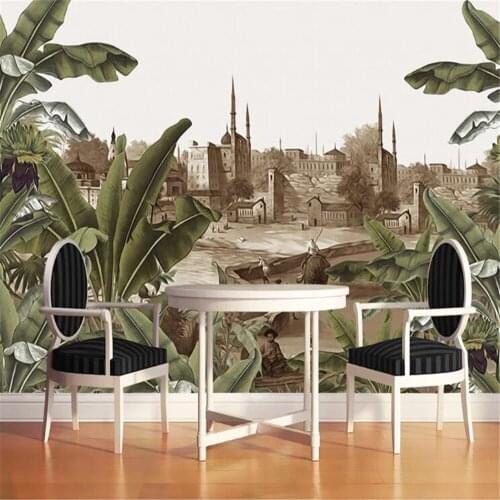 Milofi custom European retro nostalgic hand-painted rainforest castle plantain mural background