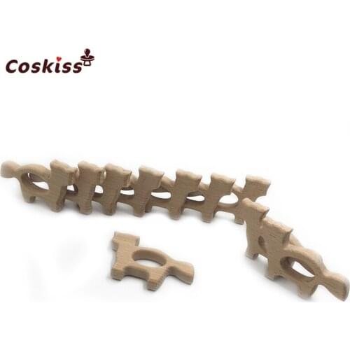 Organic Beech Wooden Wolf Natural Handmade Wooden Teether DIY Wood Personalized Pendent Eco-Friendly Safe Baby Teether Toys