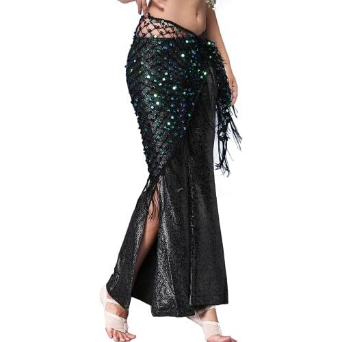 Green/Gold/Silver Belly Dance Accessories Shining Crochet Belt Sequins Hip Scarf Tassel Wraps for Bellydance Handkerchief
