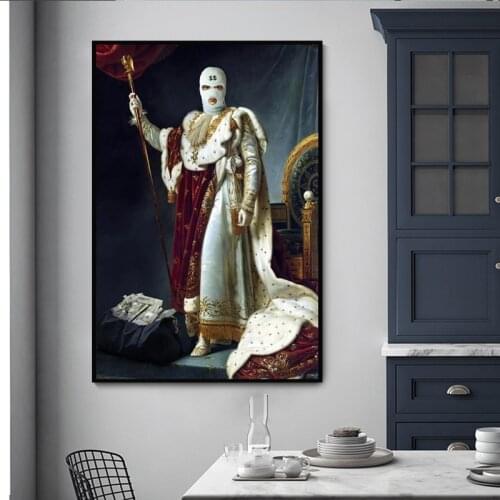 Golden Letter Palace Man Retro Poster Masked CASH IS KING Abstract Canvas Print European Famous Oil Painting Autumn Decoration