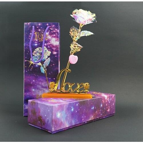 24K Foil Plated Rose Gold Rose Lasts Forever Love Lighting Rose LED Fairy Artificial Galaxy Rose Flowers Valentines Day Gifts
