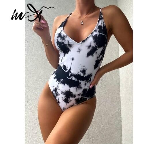 In-X Tie dye one piece swimsuit Lace up swimwear female 2021 String monokini Sports bathing suit Sexy bodysuit beach wear summer