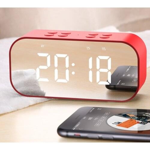Led Mirror Alarm Clock Snooze Column Subwoofer Digital Watch Sound Box Music Bluetooth Speaker Wireless LCD Stereo Portable