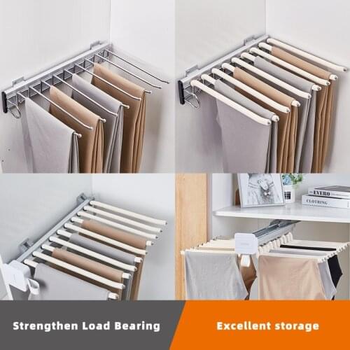 Trousers Rack Top Install / Side Install Telescopic Pants Rack Push-pull Damping Double-row Cabinet Pant Racks Thicken Hardware