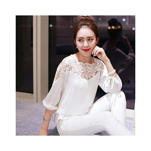 Spring Summer Women Blouses Chiffon shirt Lace Patchwork shirts Plus size Loose Sexy Floral Lace Tops Thin Blusas femininas