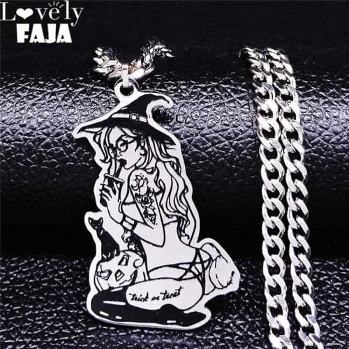 2021 Fashion Satan Tattoo Witch Stainless Steel Chain Necklac Women Black Silver Color Choker Necklace Jewelry collar N4043S03