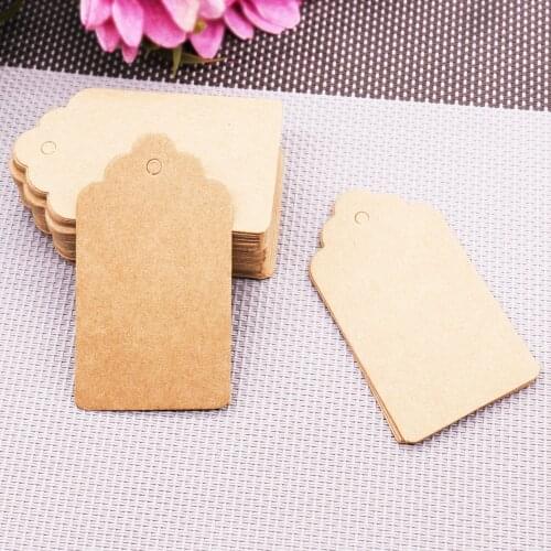100Pcs/lot DIY Kraft Paper Tags Scalloped Rectangle Christmas Wedding Favour Party Gift Card Label Blank Luggage Tags 3 Colors