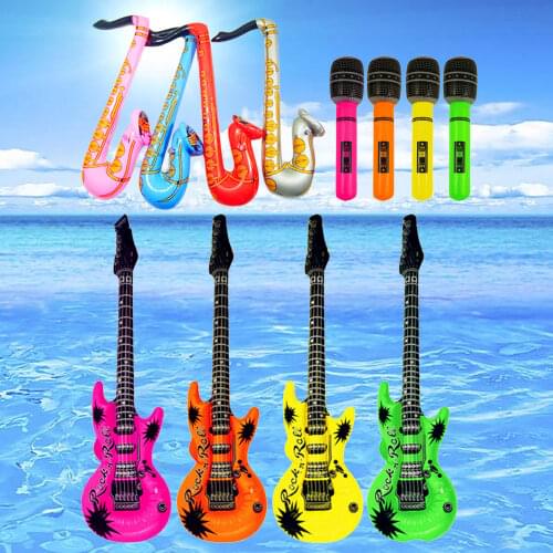 12Pcs Musical instrument Toy Inflatable Guitar Saxophone Microphone Musical Toy for Swimming Pool Party Baby Decor Shooting Prop