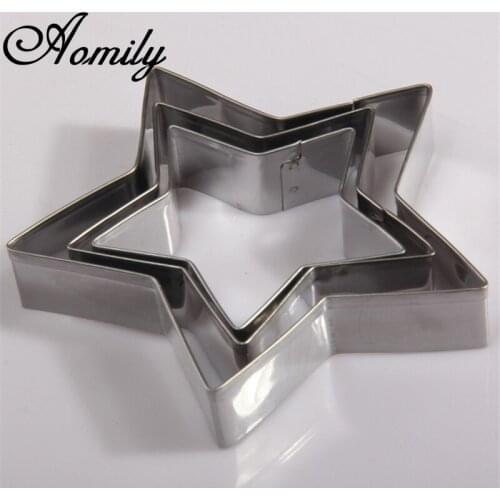 Aomily 3Pcs Star Cake Mold Stainless Steel Embossed Fondant Molds Chocolate Candy DIY Biscuits Moulds DIY Decoration Baking Tool