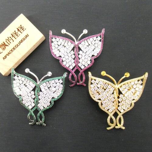 48x52mm Mixed Color gold plated Cz micro Crystal butterfly brooch