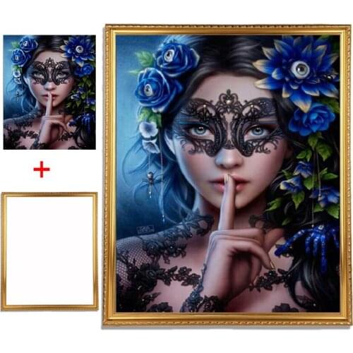 Framed 5D Mosaic Diamond Embroidery Beautiful Flower Mask Women Diy Diamond Painting Cross Stitch full Round Rhinestone