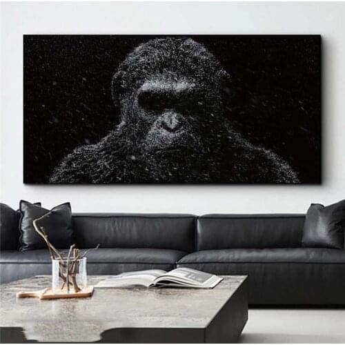 Abstract Black Apes Large Size Canvas Art Posters And Prints Black Animals Canvas Painitings On the Wall Art Pictures Home Decor
