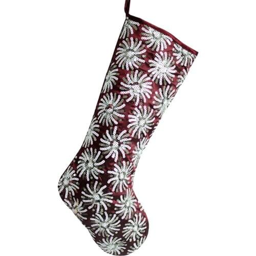 Free Shipping Sequin Glitter Sparkle Luxury Shiny Burgundy Christmas Stocking P4504