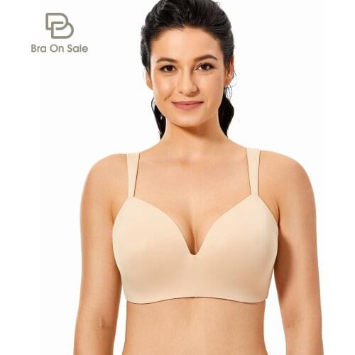Womens Plus Size Smooth T-shirt Bra U-back Lightly Lined Comfort Straps Wirefree Bras Full Cup