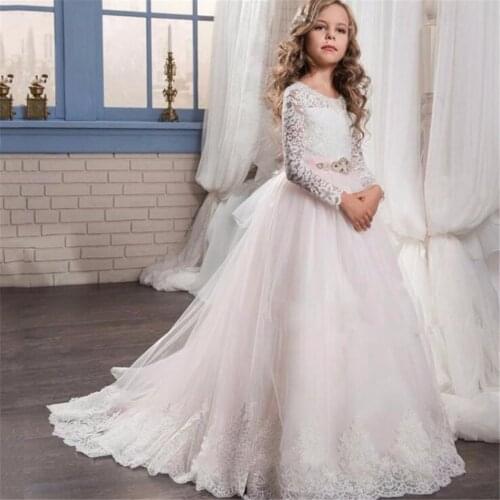 Flower Girl Dress Lace Appliques Ball Gowns with Beading Sash Wedding Flower Girls First Communion Dresses