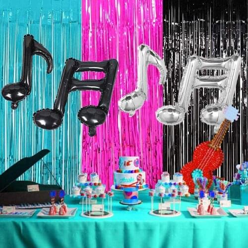 Music Note Party Decorations Party Photo Backdrop Black Sliver Foil Curtains Decorations Balloons