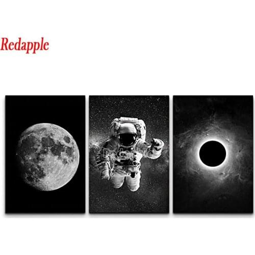 Astronaut Full Square Diamond Embroidery Cross Stitch Diamond Painting Big sun moon black white Picture Mosaic Triptych decor