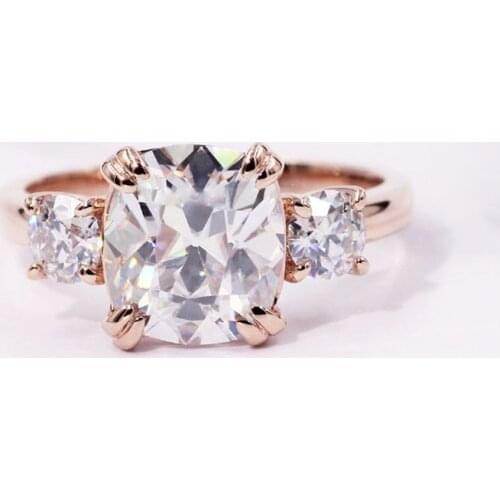 CxsJeremy 3.0ct Cushion Cut Moissanite Diamond Engagement Ring Solid 14K Rose Gold Vintage Three Stones for Women Bridal Wedding