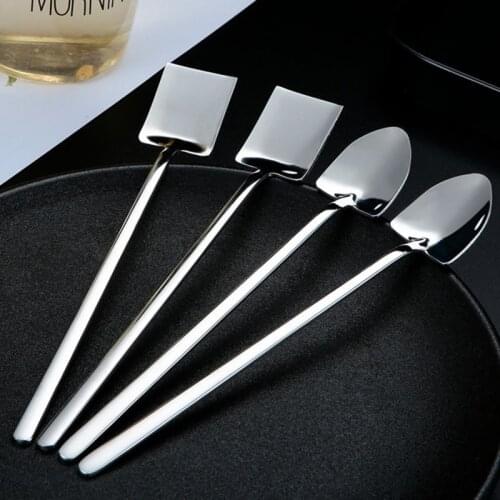 Stainless Steel Ice Cream Coffee Spoon Shovel Shape Shell Tea Spoons 2 Options Afternoon Tea Dessert Long Handle Spoon