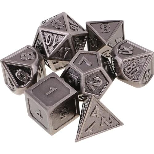 MagiDeal High Qaulity Zinc Alloy Multi Sided Dices 7 Dice Set For D&D DND MTG RPG Gaming Home Birthday Party Games Supplies