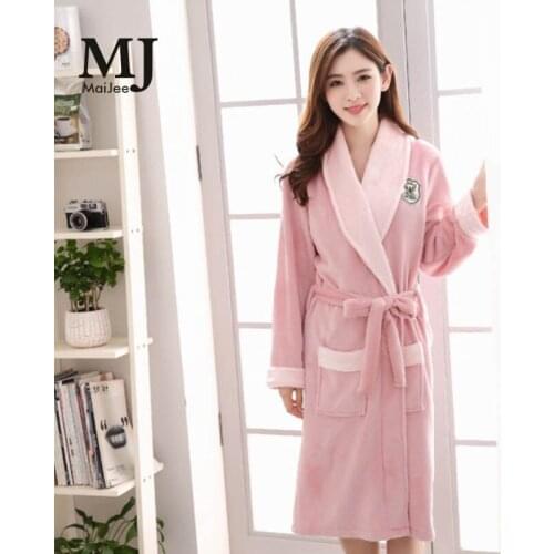 MJ034A Flannel Sexy Robes For Women Bathrobe Winter Peignoir Femme Soie Albornoz Robe Dressing Gowns For Women Bathrobes Badjas