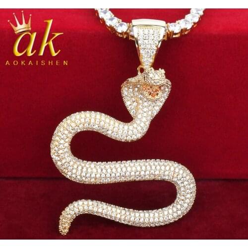 Animal Snake Pendant Necklace With 4mm Tennis Chain Gold Color Bling Cubic Zircon For Men Hip Hop Rock Jewelry