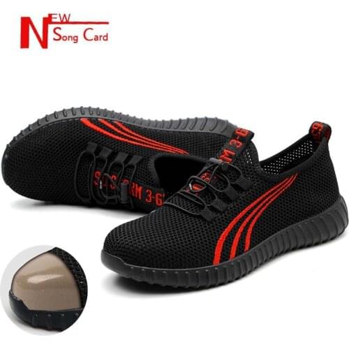 New song card breathable Mens work safety Shoes 2019 summer fashion mesh steel toe caps Sneaker anti-pierce Men security boots