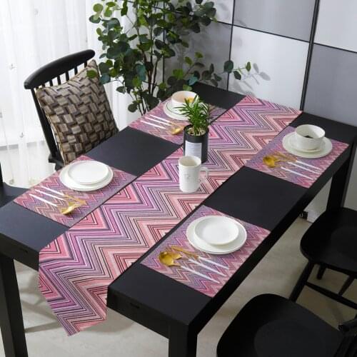 Ethnic Style Zigzag Stripes Abstract Table Runner Placemat Set Tablecloth Dining Table Mat Home Wedding Table Decoration