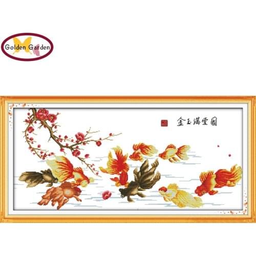 NKF Gold and Jade Fill The Hall Cross Stitch Handmade Craft Needlework Embroidery Kit Animal Cross Stitching Set for Home Decor