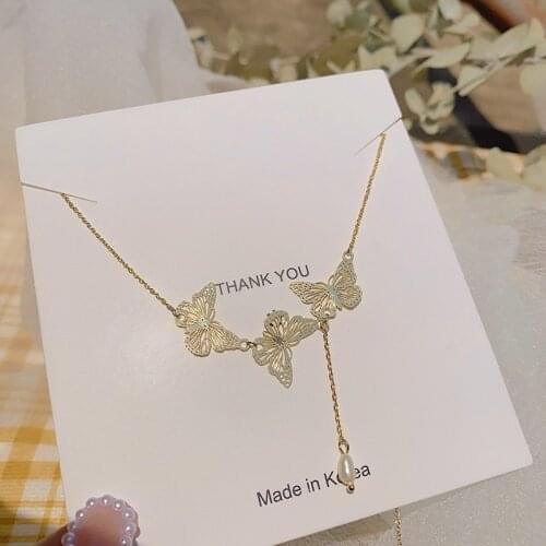 New Hot Charms Pearl Pendants Chain on Neck chains butterfly Gift jewelery rose gold butterfly necklace for women
