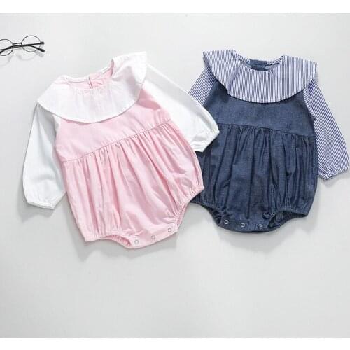 New fashion spring outwear baby boys girls jumpsuit cute petal lapel kids Long sleeve triangle robe