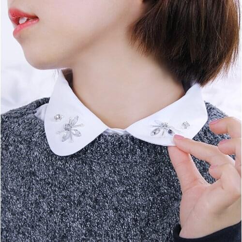 Brand New High Quality Fashion Womens Fake Collar White Casual Crystal Ladies False Blouse One Size Collar Half Shirt